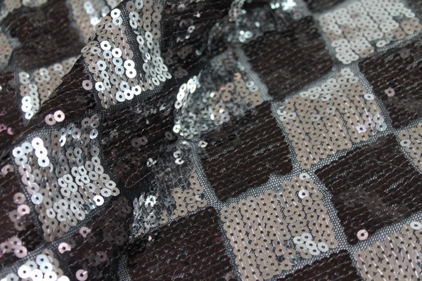 Harlequin Sequin On Tulle - Silver / Brown fabric