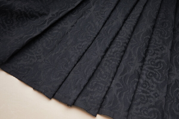 Black Crosstitch Style Embroidery on Black Silk Dupion