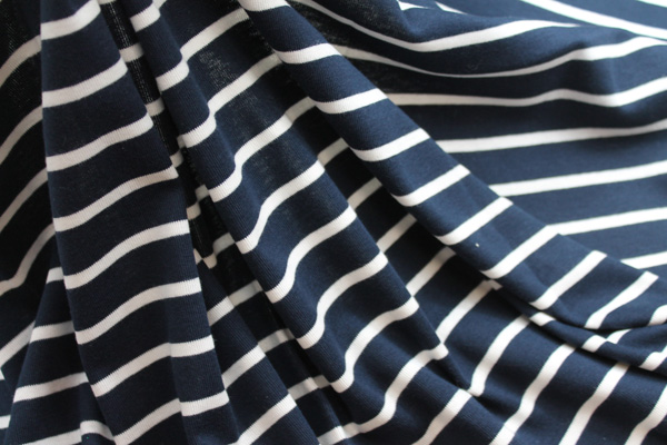 Navy and Ivory Stripe Jersey fabric