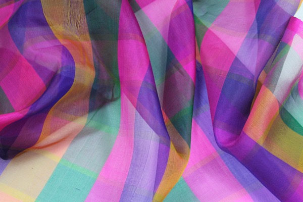 Multi Coloured Check Silk Organza fabric