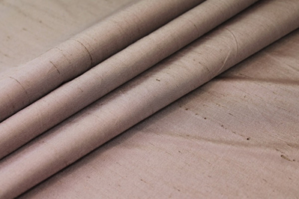 Silk Dupion - "Moroccan Brown" Brown shot Pale pink fabric