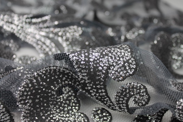 Glitter Swirl Tulle - Silver/Grey/Black fabric