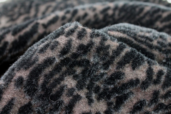 Boiled Wool Jersey Knit - Brown with Black Flocked Fur Spots fabric
