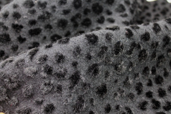Boiled Wool Jersey Knit - Black with Black Flocked Fur Dots fabric