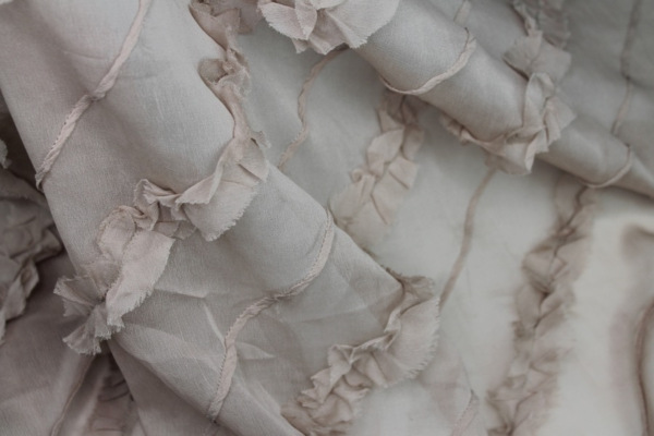 Silk Georgette w/Diagonal Frill/Stripe - Oyster fabric