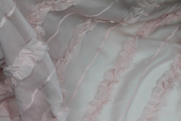 Silk Georgette w/Diagonal Frill/Stripe - Pale pink fabric