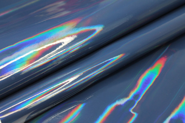 Glossy Holographic PVC - Navy fabric