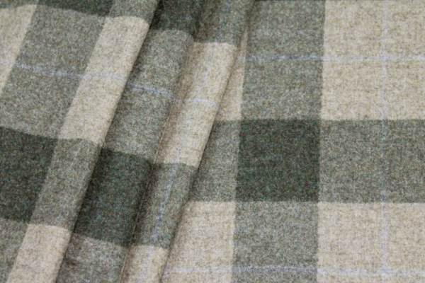Checked Wool Flannel - Green and Beige fabric