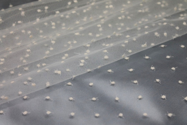 Embroidered Polka Dot / Spot Tulle - Small Ivory on Ivory fabric