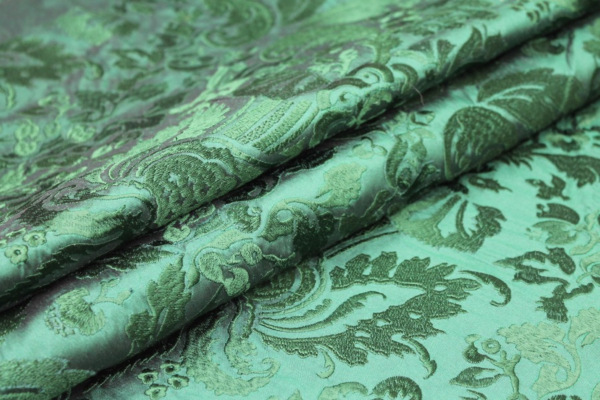 Heavy Jacquard Style Embroidery - Emerald Green - 135cm wide fabric