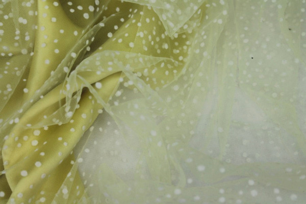 Flock Spot Tulle - Pastel Yellow - Assorted Small fabric