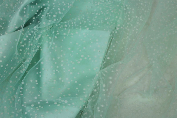 Flock Spot / Dot Tulle - Pastel Green - Assorted Small fabric