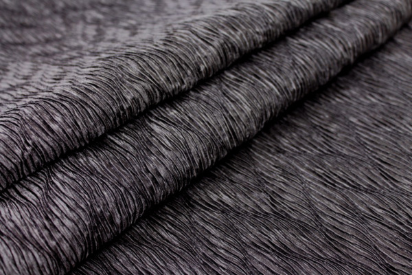 Pleated Satin Bonded to Muslin - Black fabric