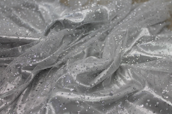 Glitter Spray Tulle - Silver on Ivory fabric