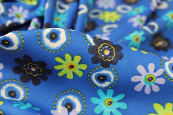 Floral Print Jersey - Blues fabric