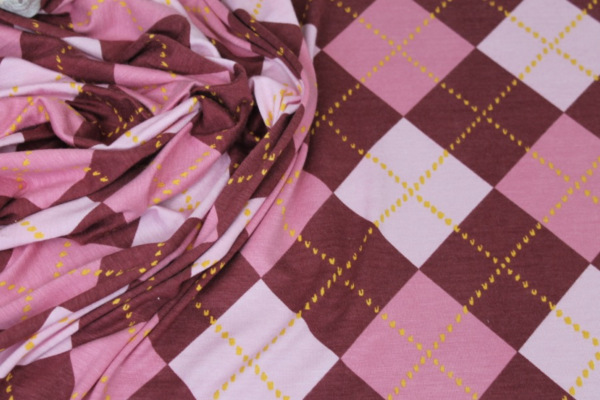 Argyle Check Print Jersey - Pinks fabric
