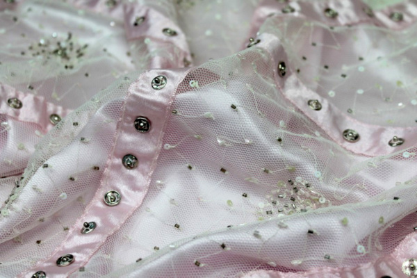 Beaded Tulle with Pink Satin Ribbon and Press Stud Decoration fabric