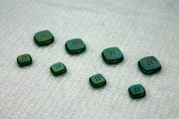 Square "Shell" Resin Inlay Button - Green - 1cm