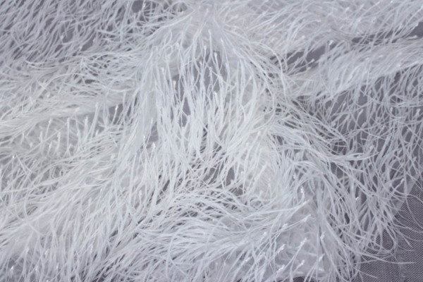 Beads and Ostrich Feathers on Tulle - White on Off-White fabric
