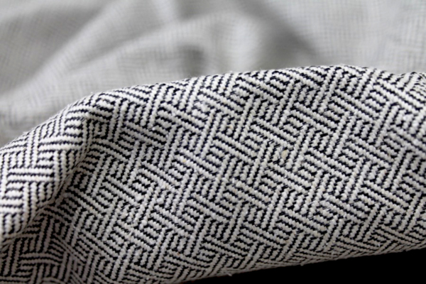 Geometric Black and Ivory Brocade fabric