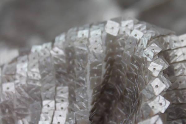 Oyster Overlapping Square Sequin On Silk Chiffon fabric
