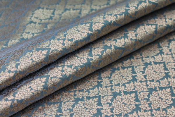 Bottle Green and Gold Ornamental Brocade fabric