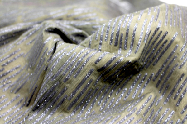 Olive Chiffon with Black Glitter Stripes fabric