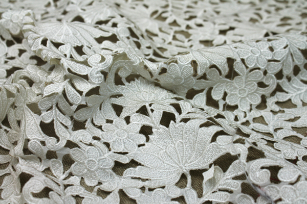 Ivory Embroidered Floral Cut Out Dupion fabric