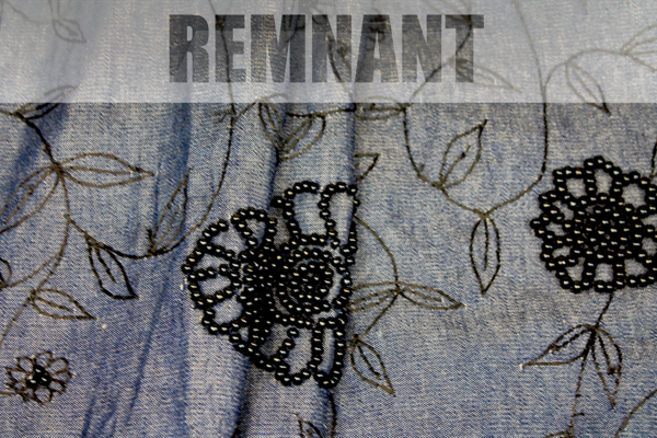 Beaded Embroidered European Denim - Black on Mid Blue - 0.3-0.35m Piece fabric