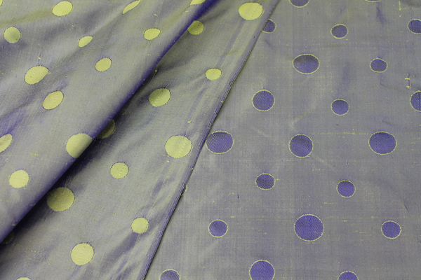 Polka Dot / Spot Silk Dupion - Reversible Blue / Green fabric