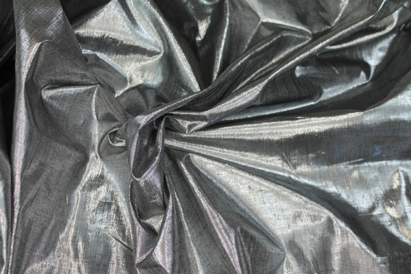 Metallic Dupion - Silver/Black fabric