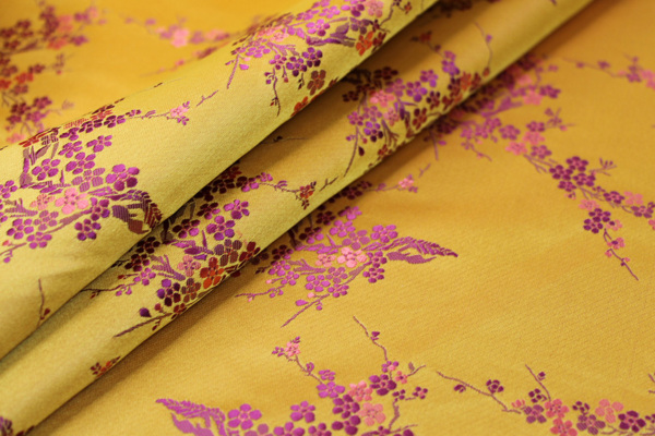Chinese Brocade - Orange w/Pink Cherry Blossom fabric
