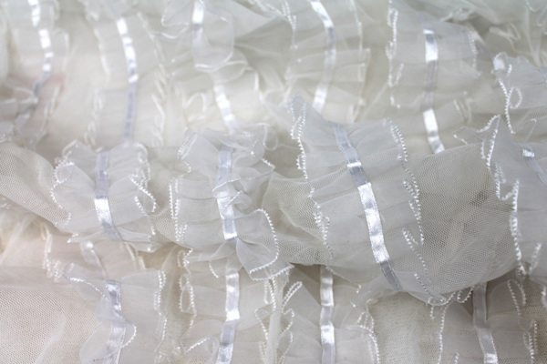 White Organza Ribbon Frills on Tulle fabric