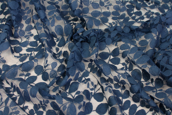 Leaf Pattern Lace - French Navy fabric