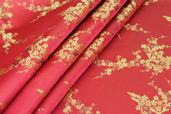 Chinese Brocade - Red w/Yellow Cherry Blossom fabric