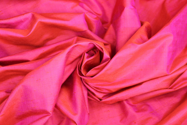 Silk Dupion - Coral shot Pink fabric