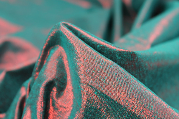 Metallic Silk Noil - Turquoise shot Red fabric