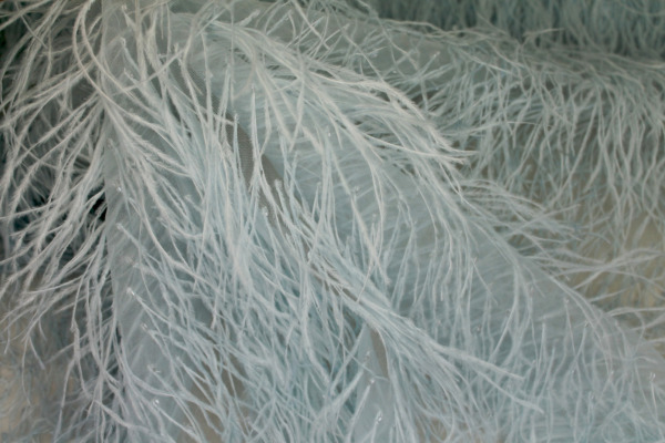 Beads and Ostrich Feathers on Tulle - Baby Blue fabric