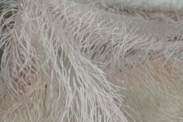 Beads and Ostrich Feathers on Tulle - Pale Pink fabric