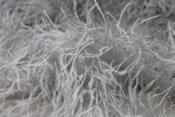 Beads and Ostrich Feathers on Tulle - Smoke Grey fabric