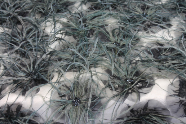 Beads and Ostrich Feather Rosette on Tulle - Black/Grey fabric