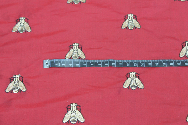 Silk Dupion Embroidered with Bees - Dark Red / Gold fabric
