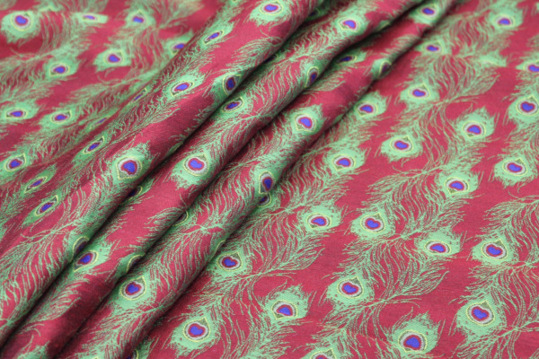 Peacock Feather Brocade - Red fabric