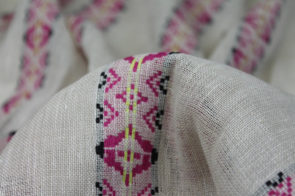 Ivory Gauze with Geometric Patterned Stripes fabric