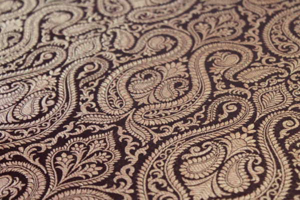 Banaras Brocade - Black and Warm Gold Paisley fabric