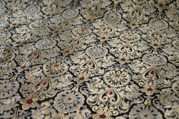 Wide Banaras Brocade - Black, Gold and Burgundy fabric