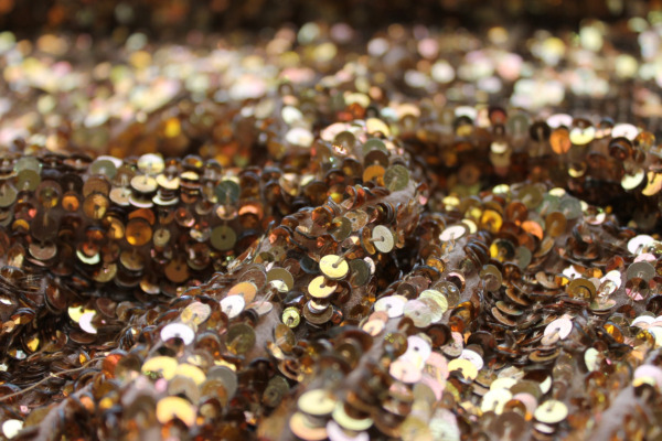 Warm Gold Mixed Sequin On Silk Georgette fabric