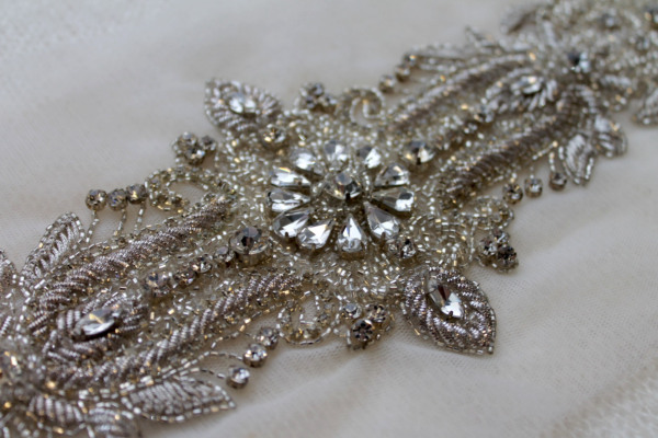 Beaded Diamante Belt Trim or Motif in Silver