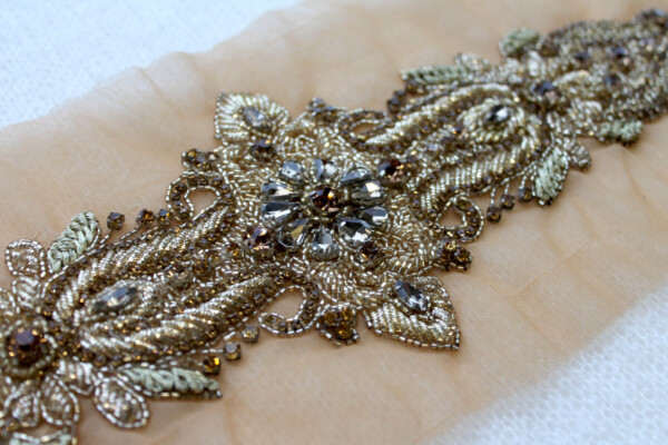 Beaded Diamante Belt Trim or Motif in Gold