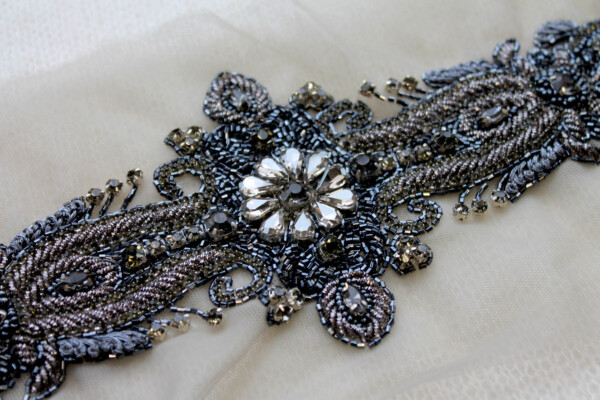 Beaded Diamante Belt Trim or Motif in Anthracite